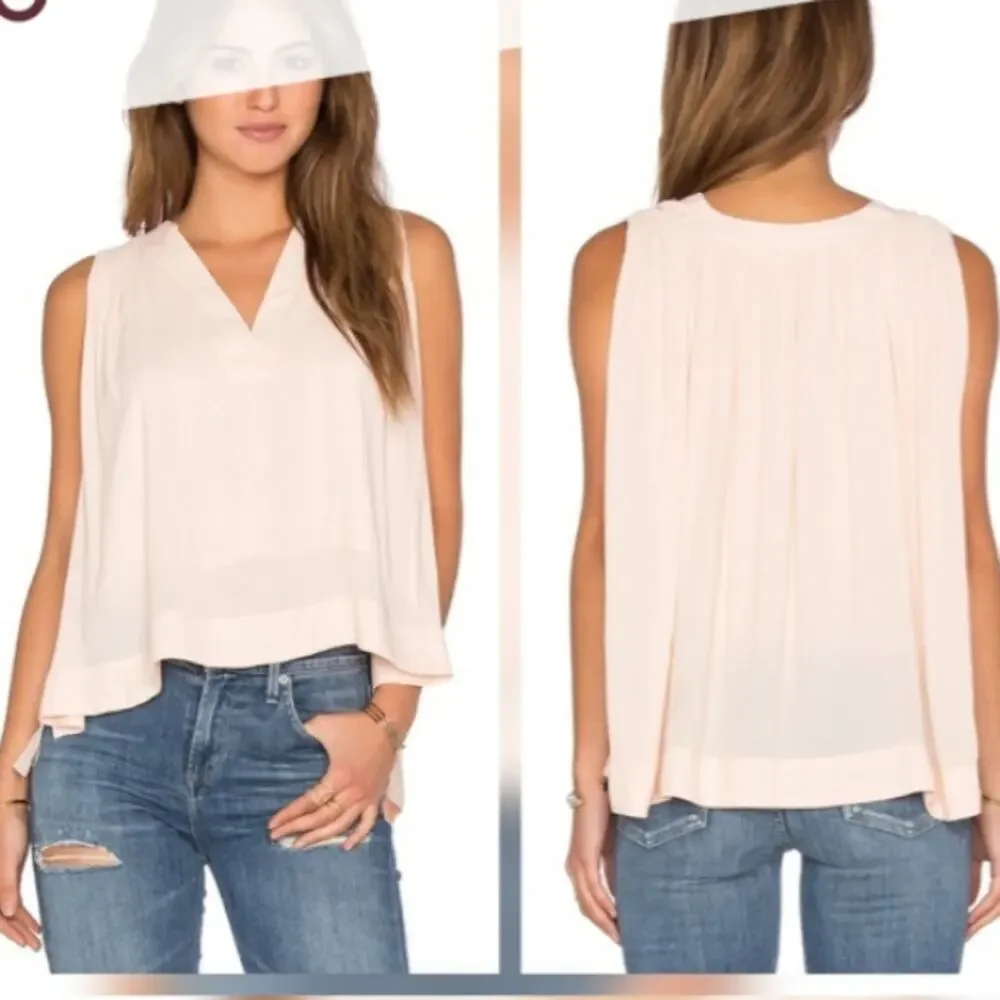 Free People Darcy Cap V-Neck Pearl Sleeveless Blouse Size Medium